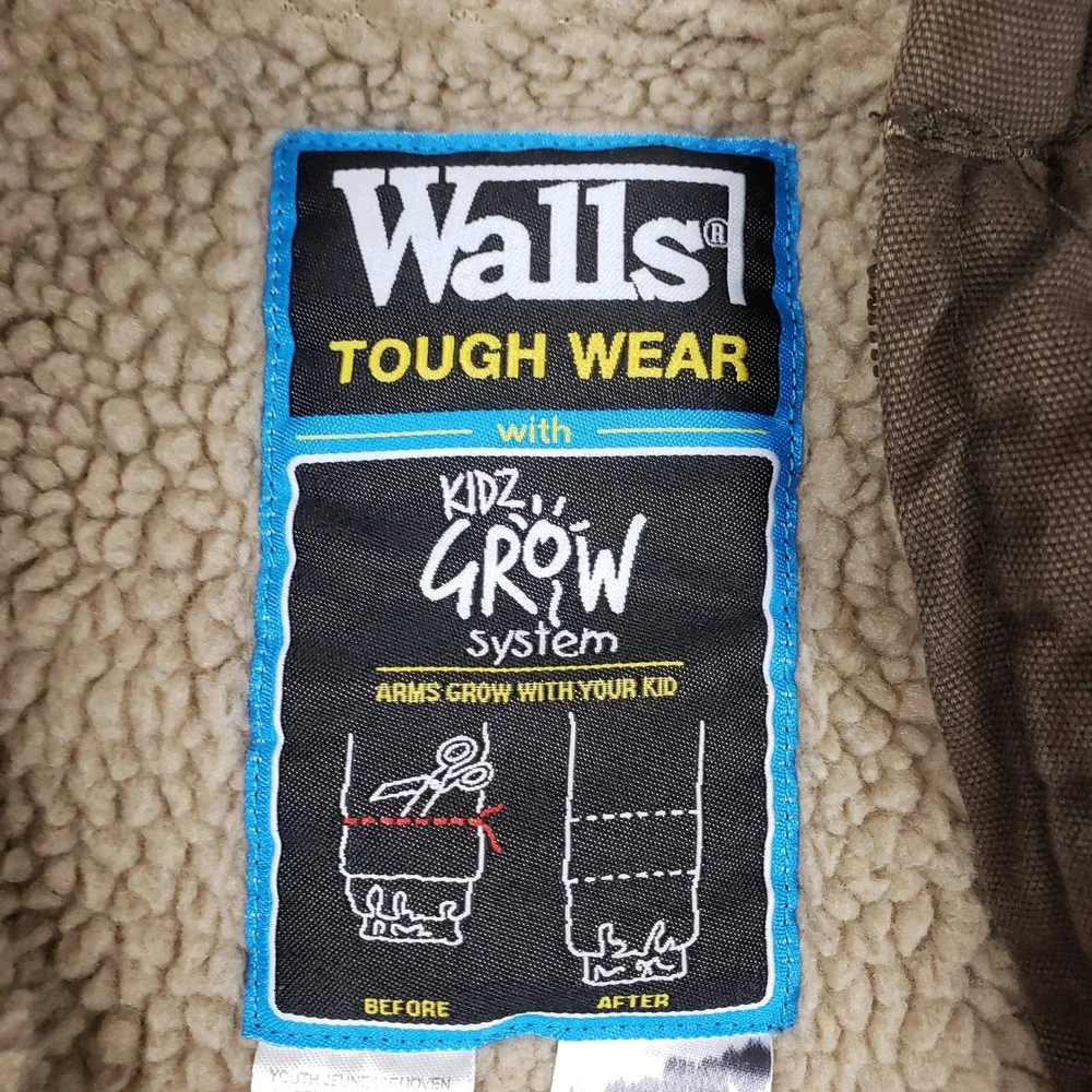 Walls Tough Wear Youth L 12-14 Brown Sherpa Lined Hooded Duck Canvas Work Jacket